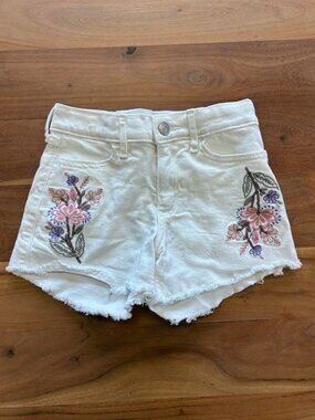 Abercrombie Kids- White Shorts with Floral Embroidery